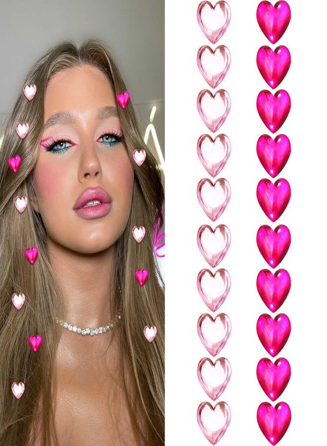 Exacoo 20pcs Mini Rhinestone Heart hair clips for Valentine's Day Pink/Hot Pink Tiny Hair Accessories for Women Girls Cute Small Clips for Date Daily Styling Themed-Party - Image 1